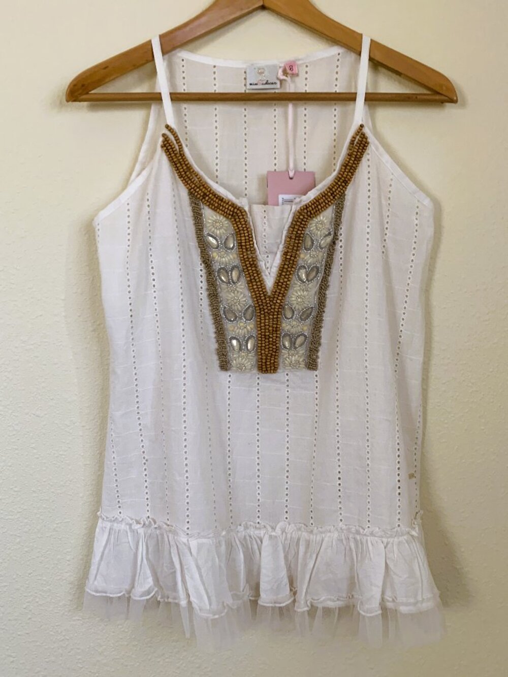 Miss Sidecar Embellished Eyelet Tank Top, Small  – New With Tags
